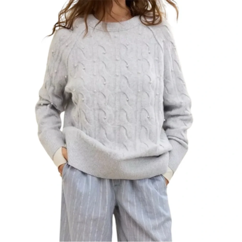 Aerie Unreal Cable Pearl Crew Sweater – Size XXS (Very Oversized)